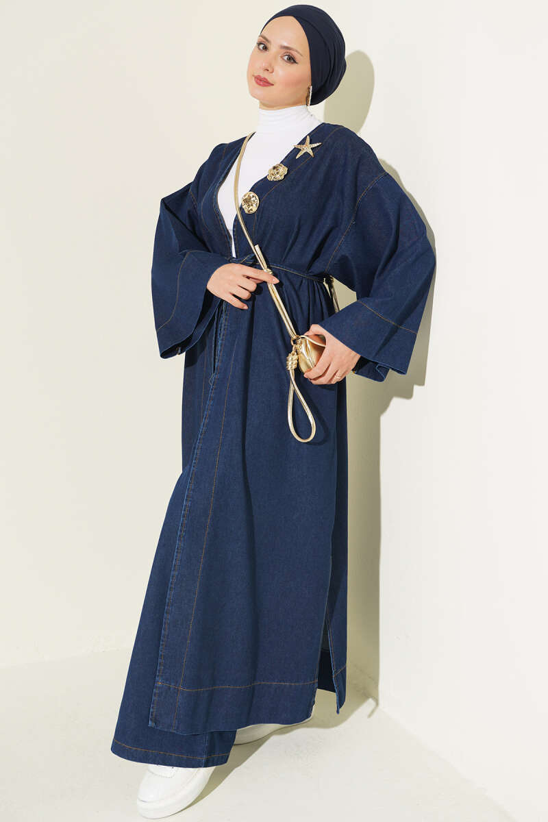 Two-Piece Set with Star Brooch - Navy