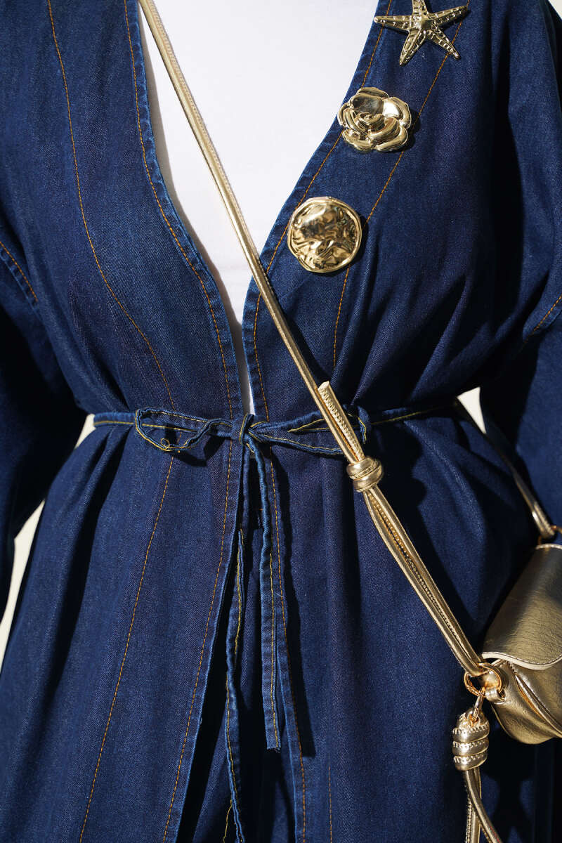 Two-Piece Set with Star Brooch - Navy