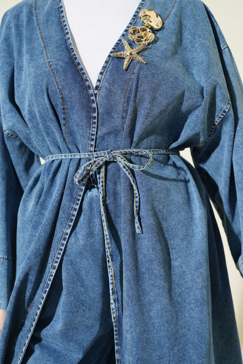 Two-Piece Set with Star Brooch - Blue