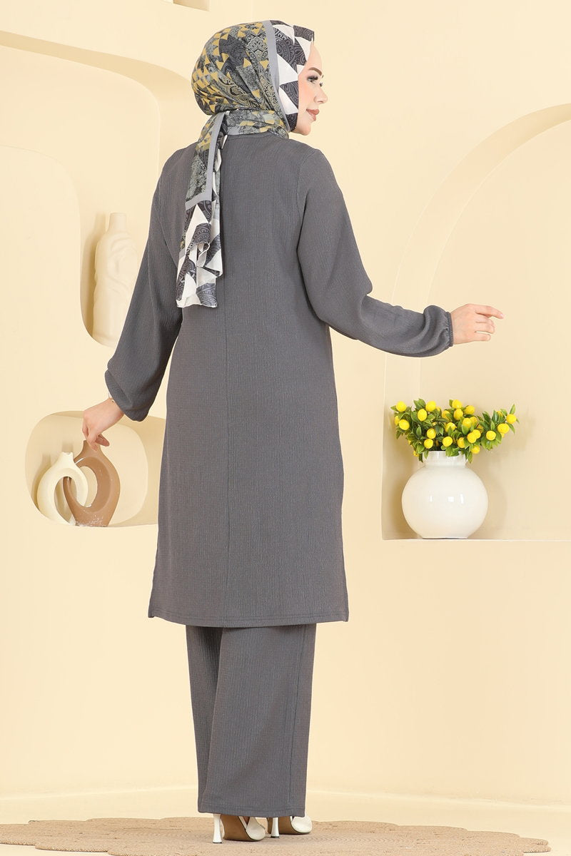 Star-Print Crinkle Two-Piece Set - Charcoal