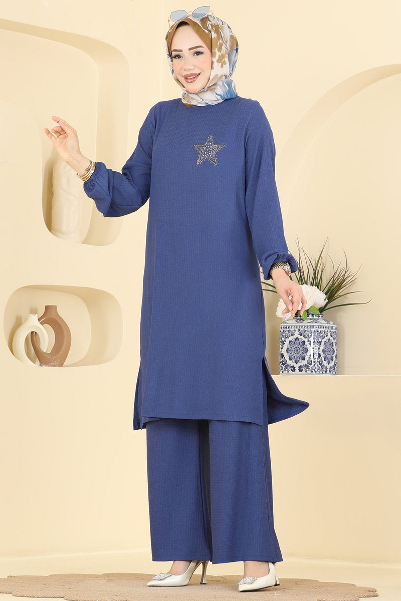 Star-Print Crinkle Two-Piece Set - Indigo
