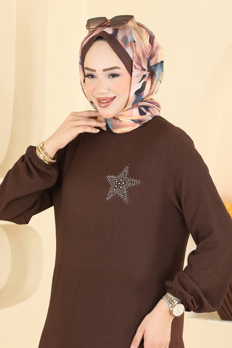 Star-Print Crinkle Two-Piece Set - Brown