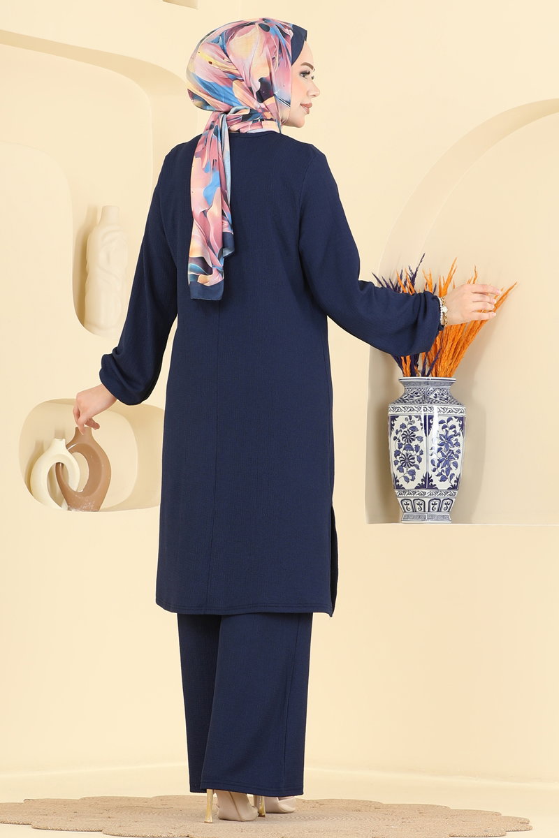 Star-Print Crinkle Two-Piece Set - Navy