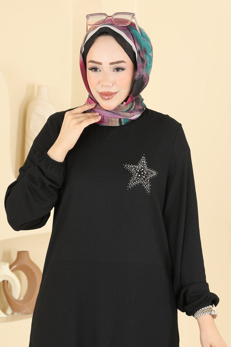 Star-Print Crinkle Two-Piece Set - Black