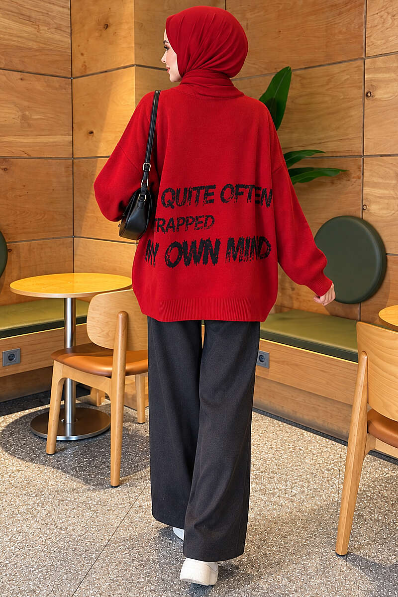 Star-Embroidered Knit Sweater - Red