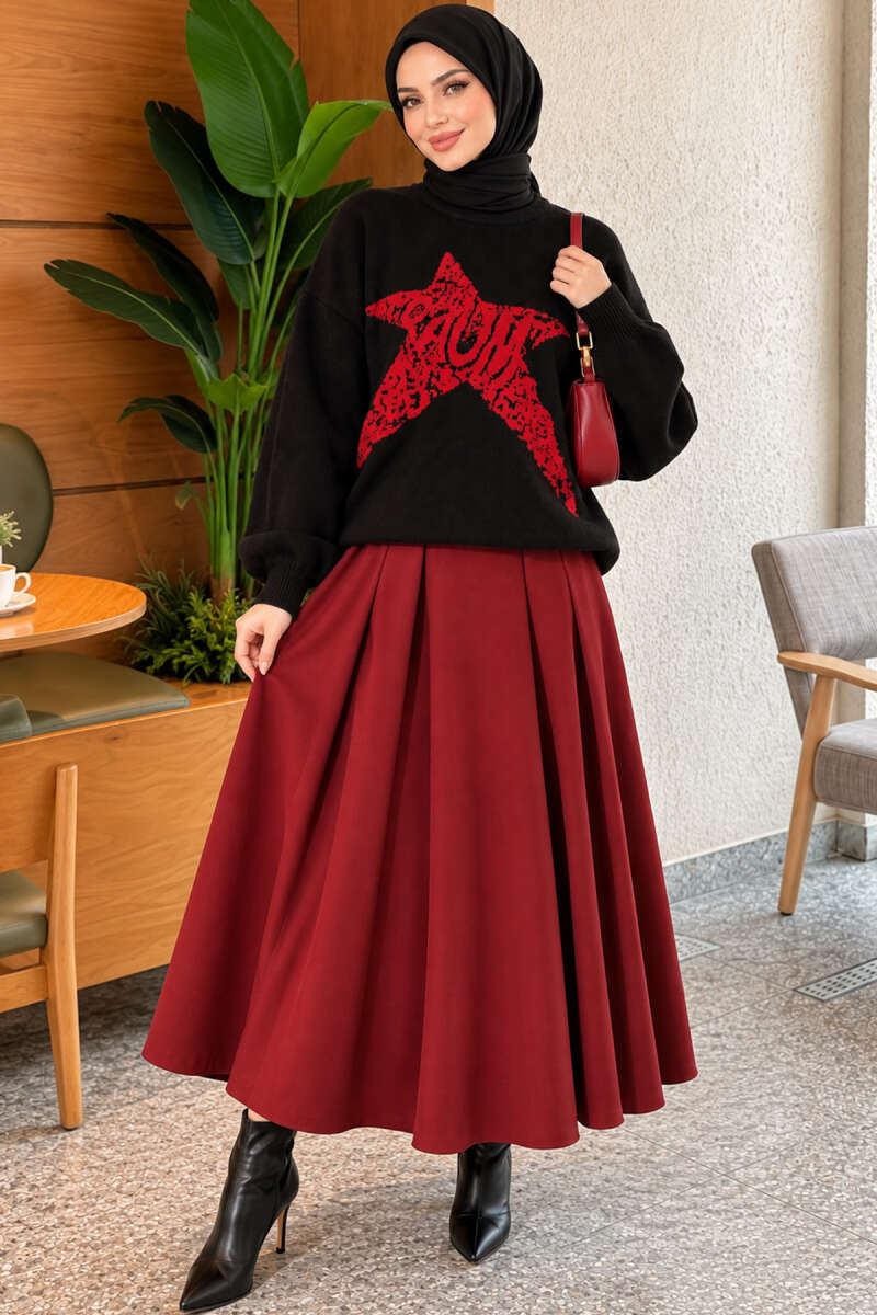 Star-Embroidered Knit Sweater - Black