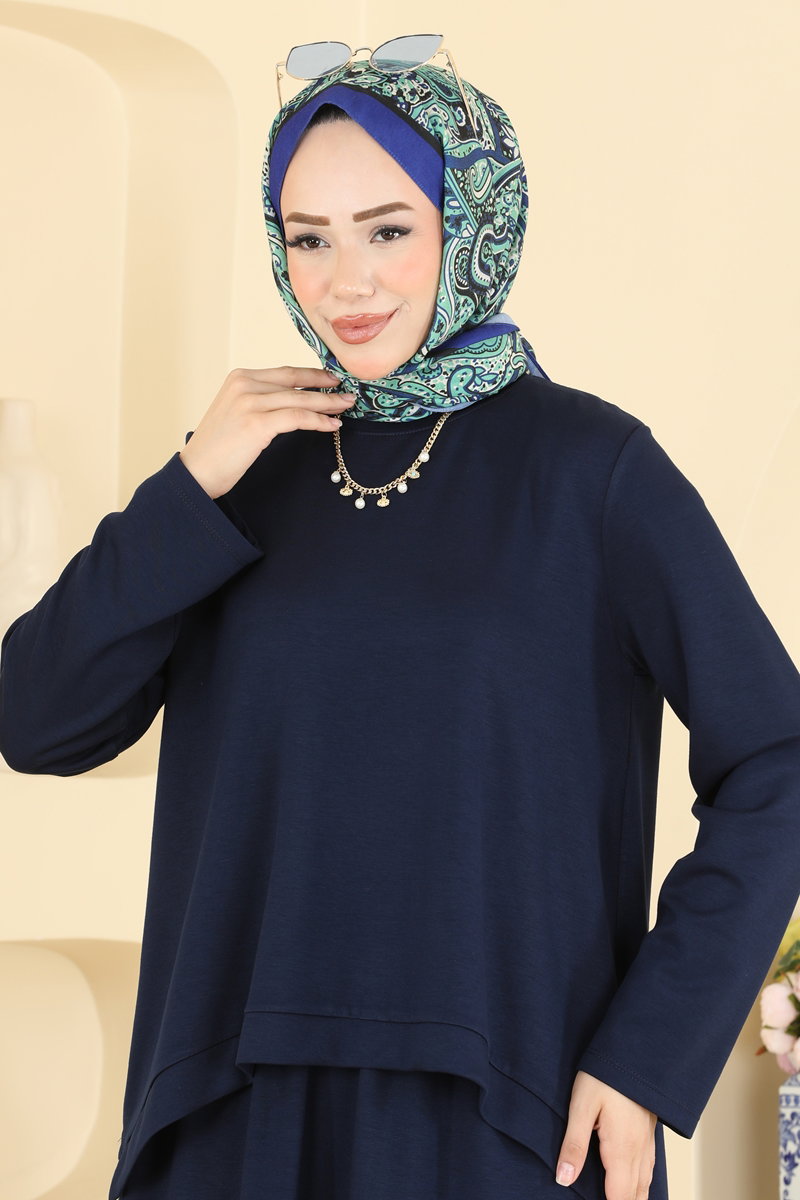 Modal Two-Piece Set with Slits - Navy