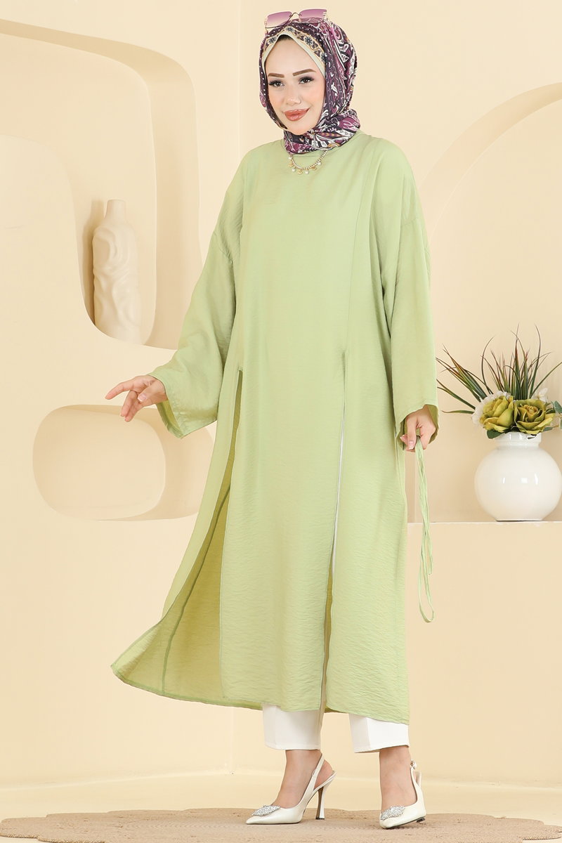 Modal Tunic with Slits and Ties - Almond Green