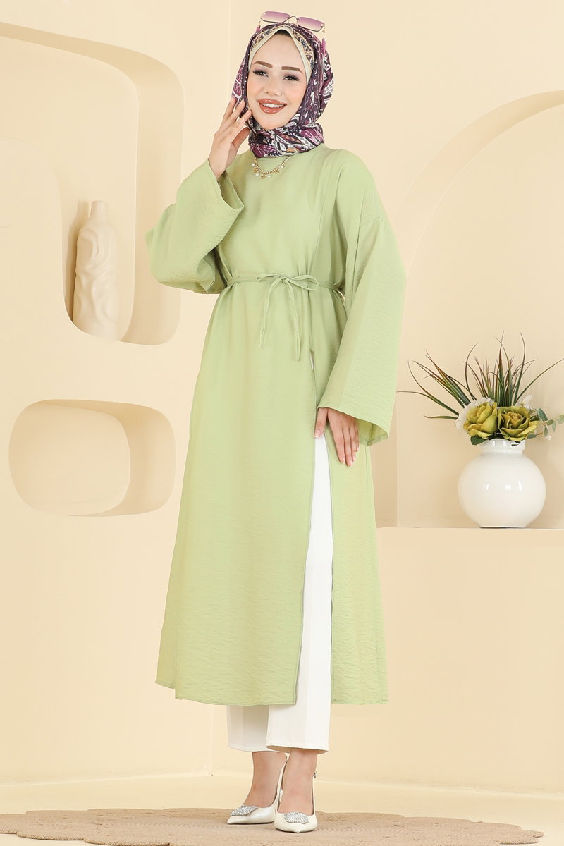 Modal Tunic with Slits and Ties - Almond Green