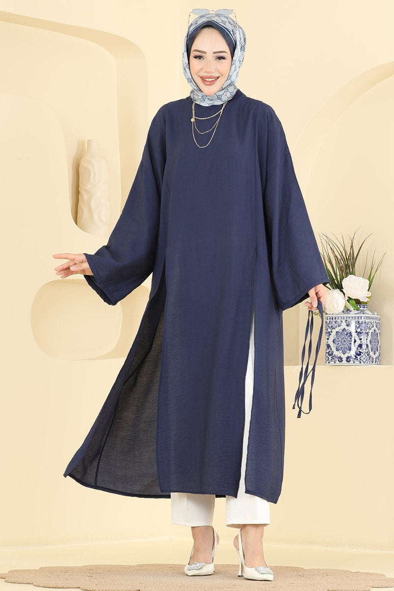 Modal Tunic with Slits and Ties - Navy