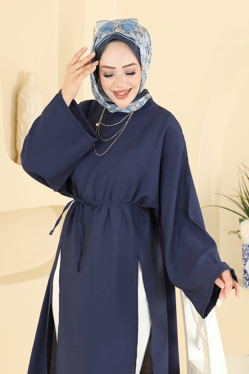 Modal Tunic with Slits and Ties - Navy