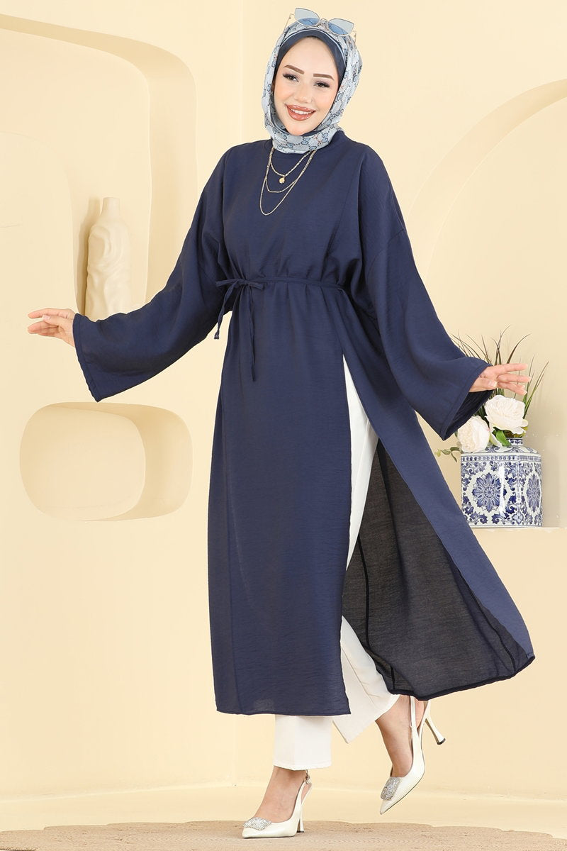 Modal Tunic with Slits and Ties - Navy