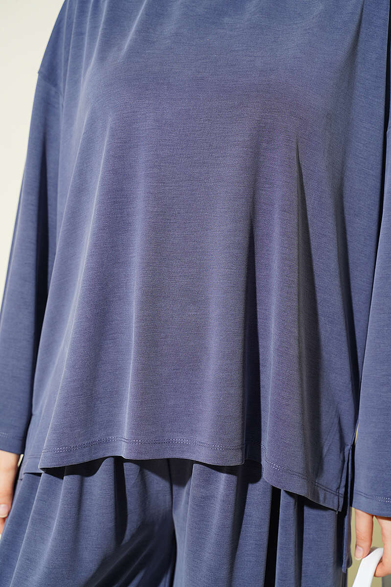 Basic Two-Piece Set with Slit Detail - Indigo