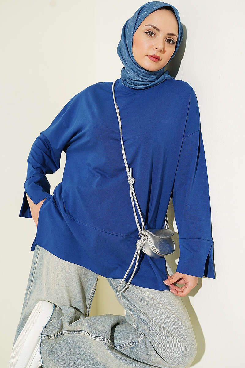 Basic Tunic with Slit Detail - Navy