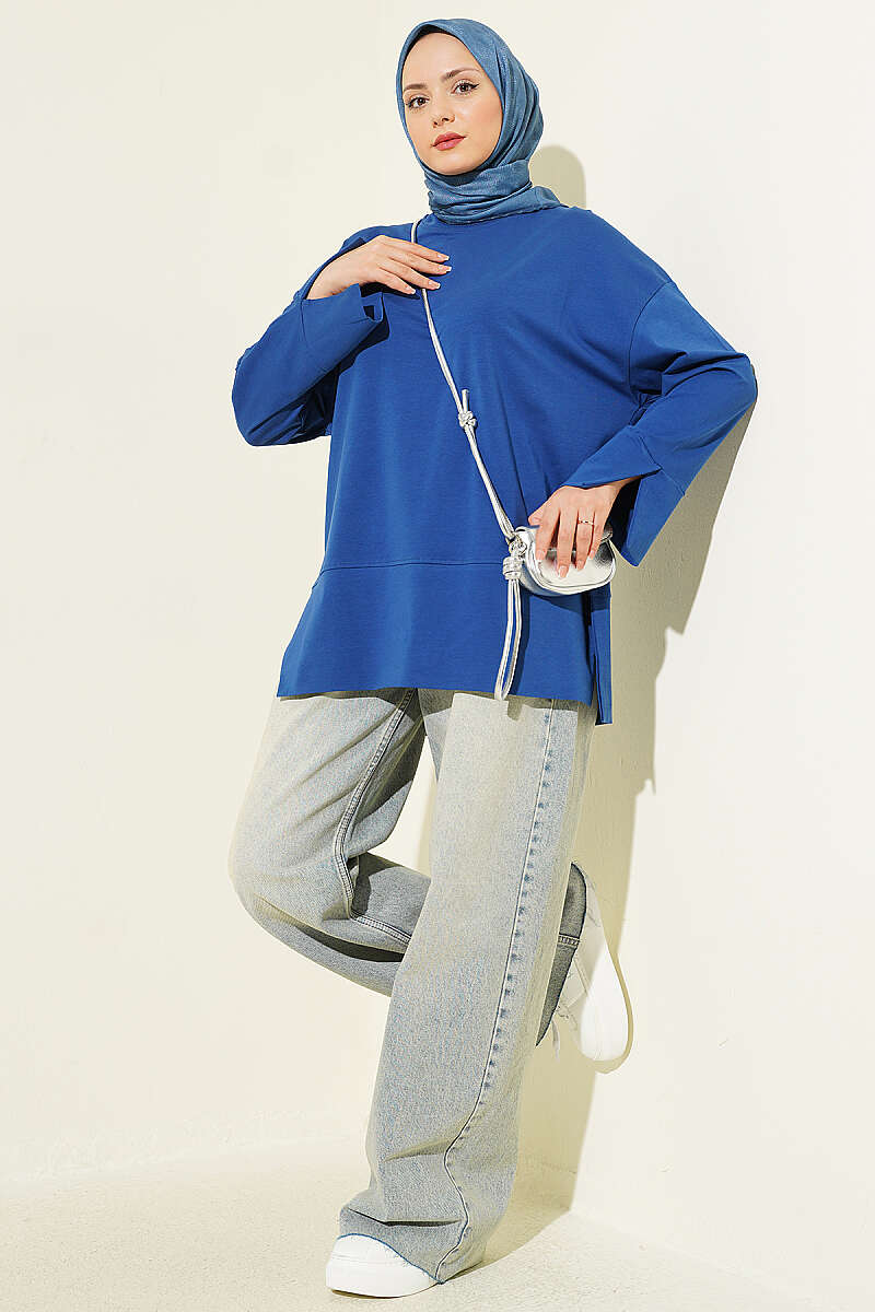 Basic Tunic with Slit Detail - Navy