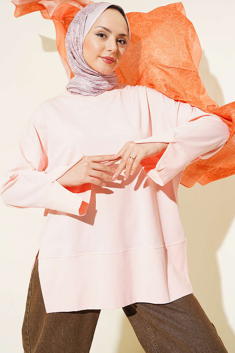 Basic Tunic with Slit Detail - Powder