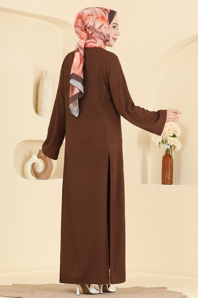 Crinkle Tunic with Side Slits - Brown