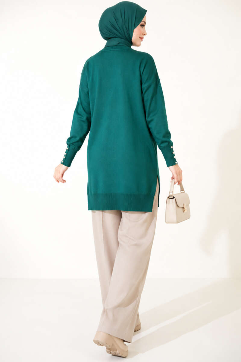 Mercerised Button Tunic with Slit Detail - Emerald
