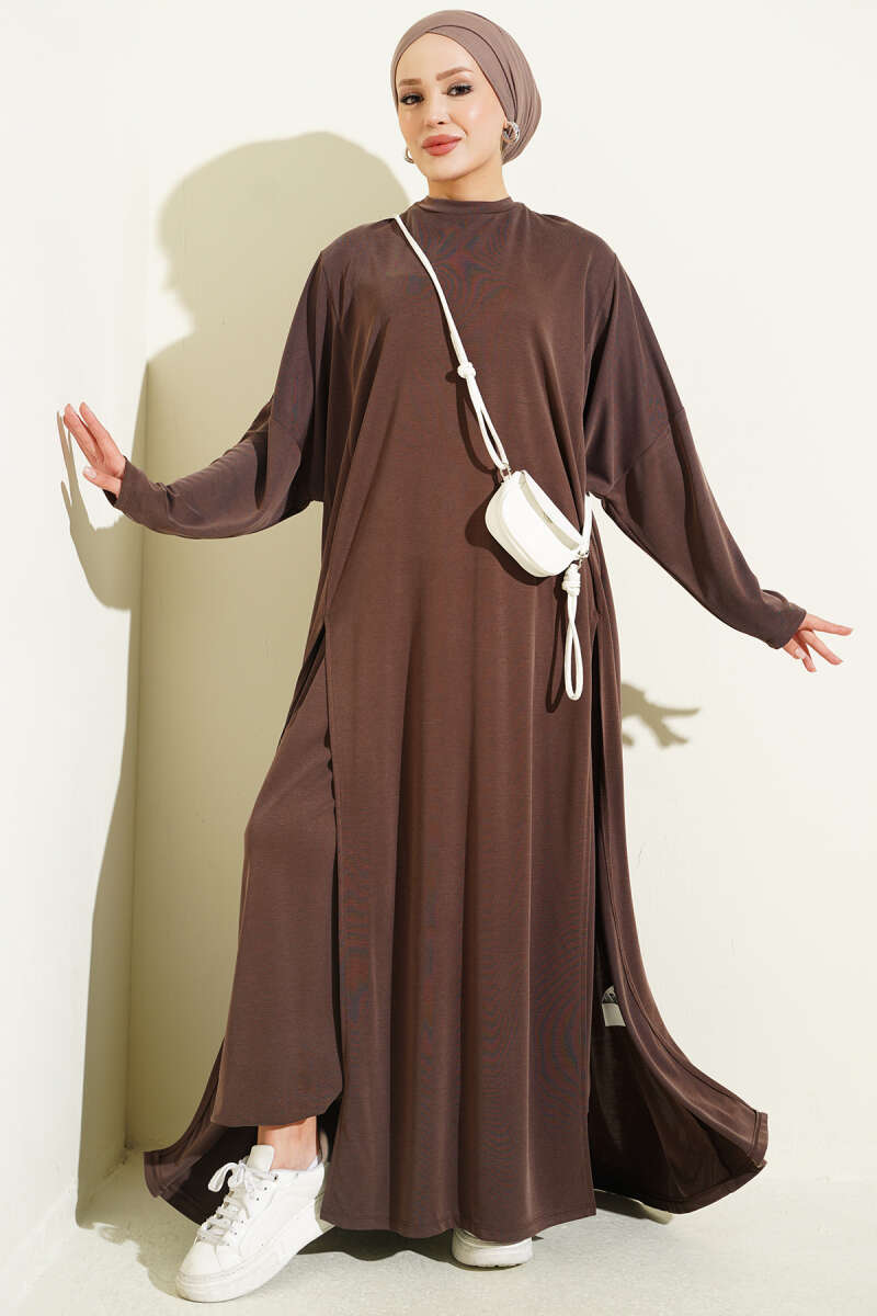 Two-Piece Set with Slit Detail - Brown
