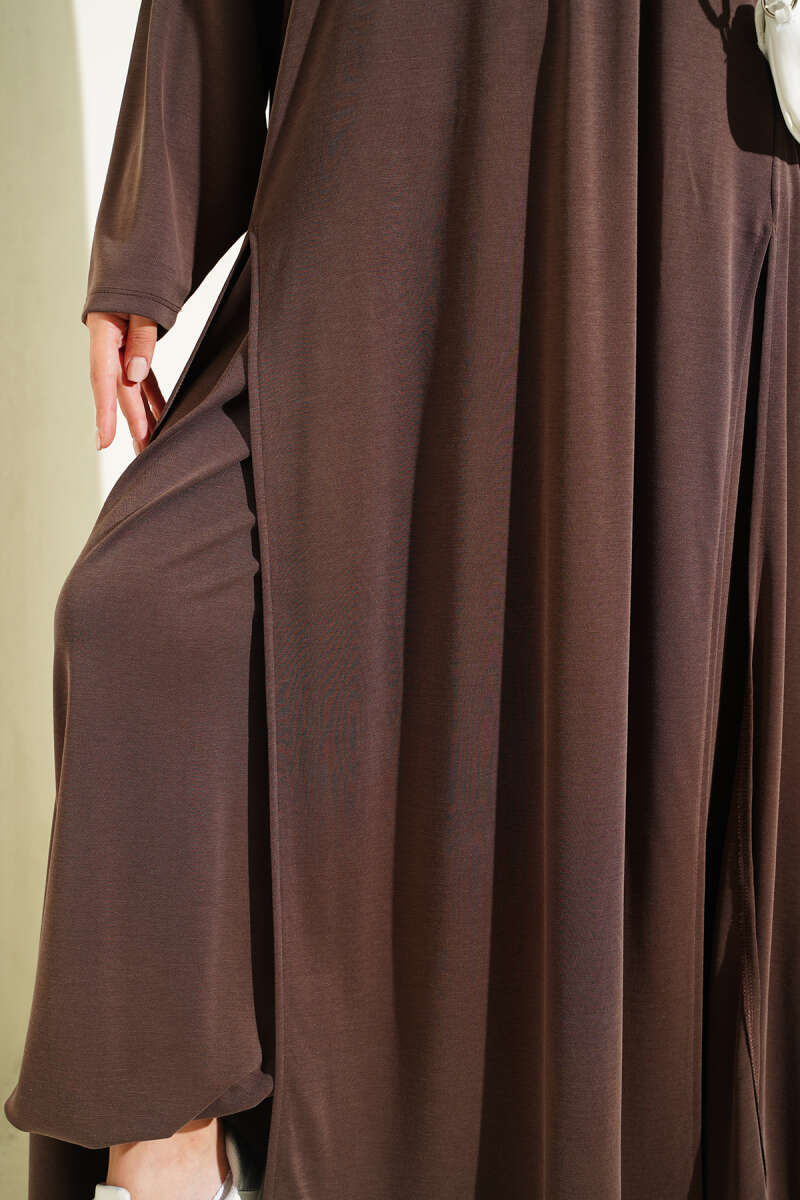 Two-Piece Set with Slit Detail - Brown
