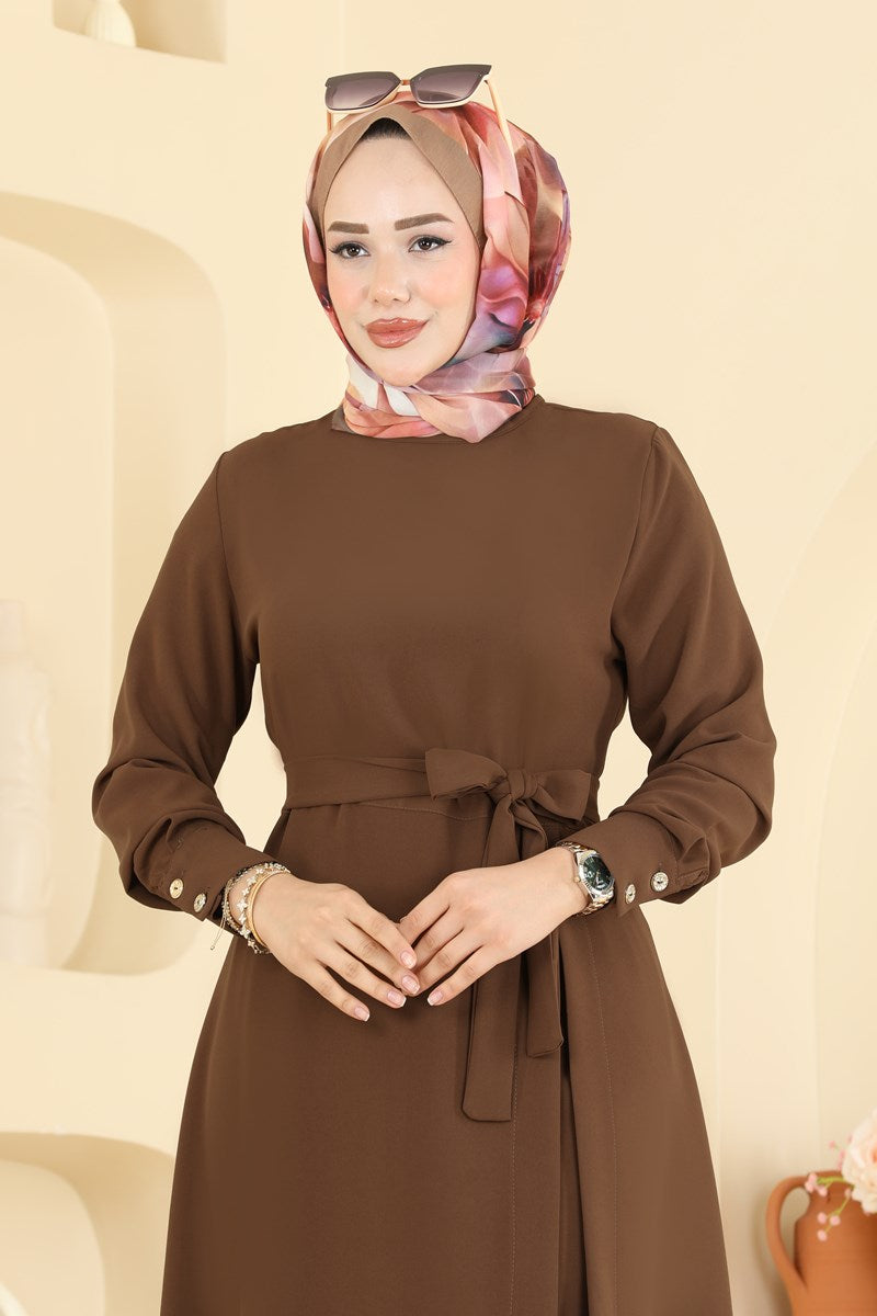 Belted Set with Slit Detail - Light Brown