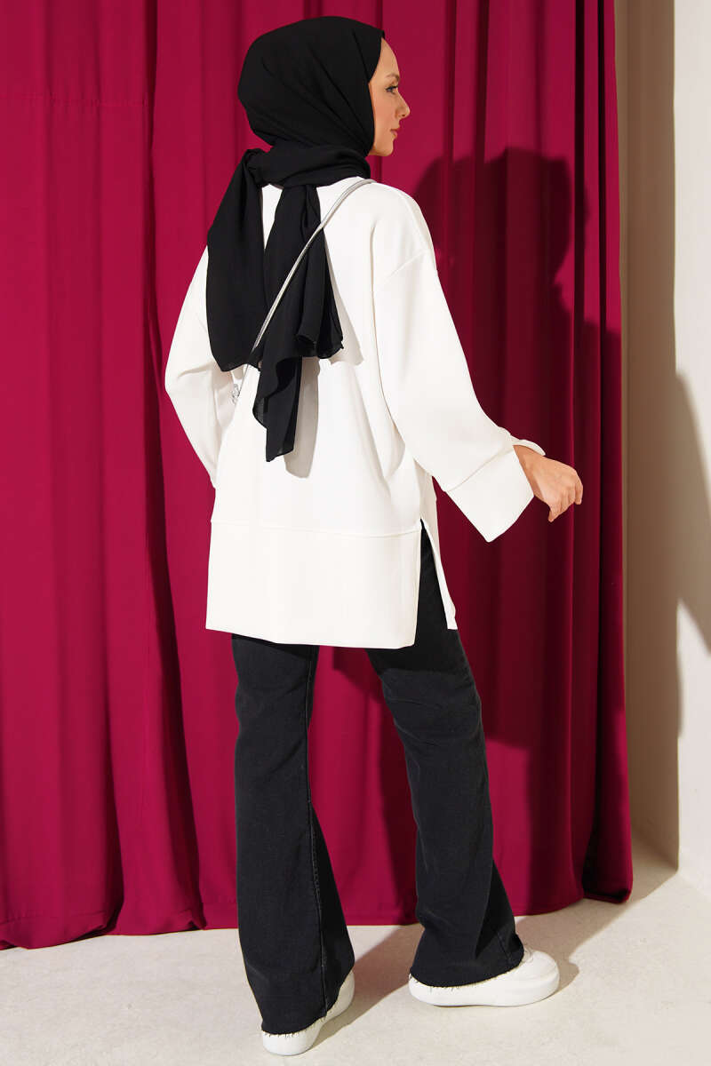 Modal Tunic with Slit Detail - Ecru