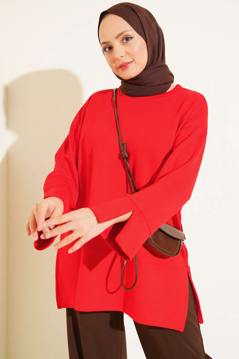 Modal Tunic with Slit Detail - Red