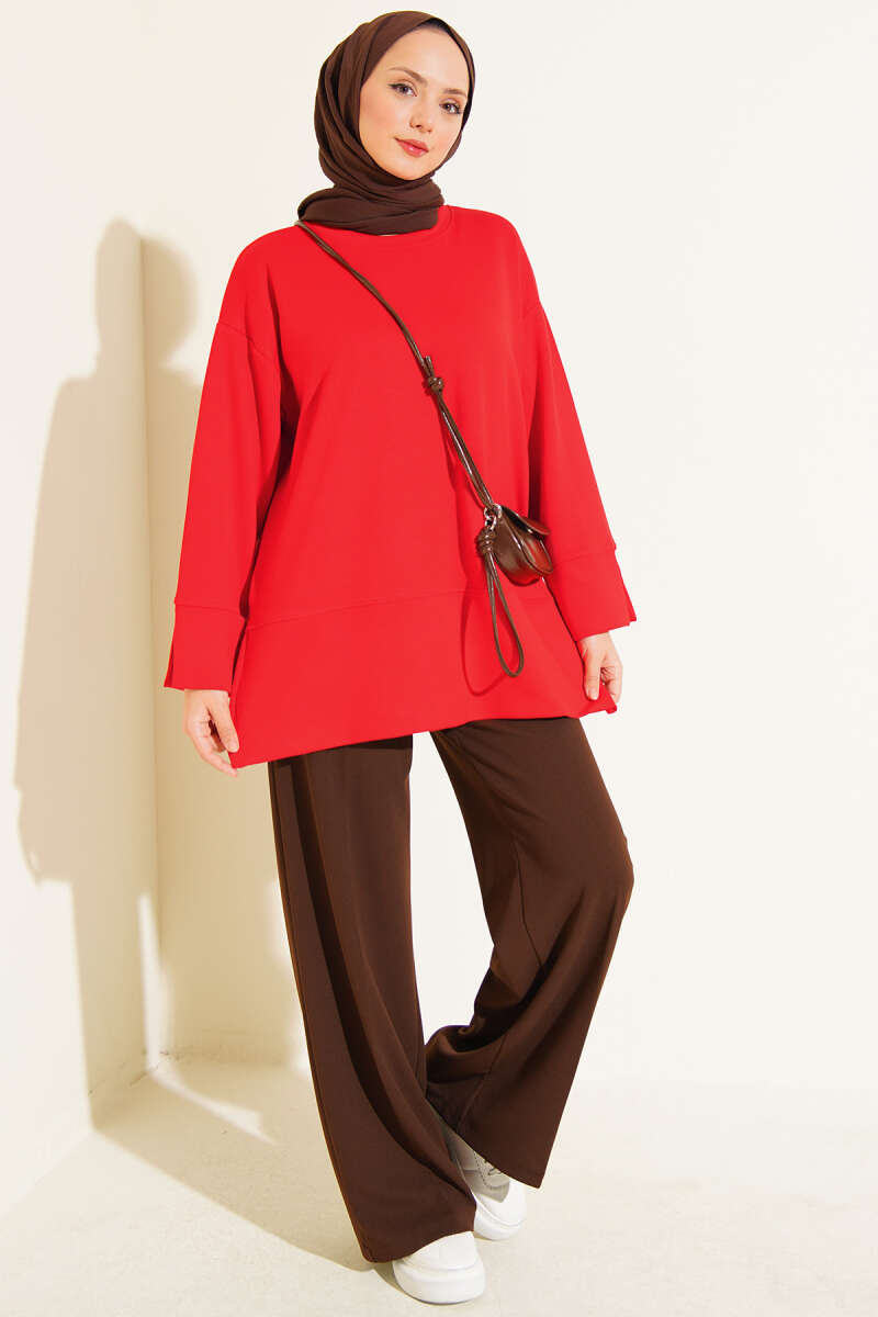 Modal Tunic with Slit Detail - Red