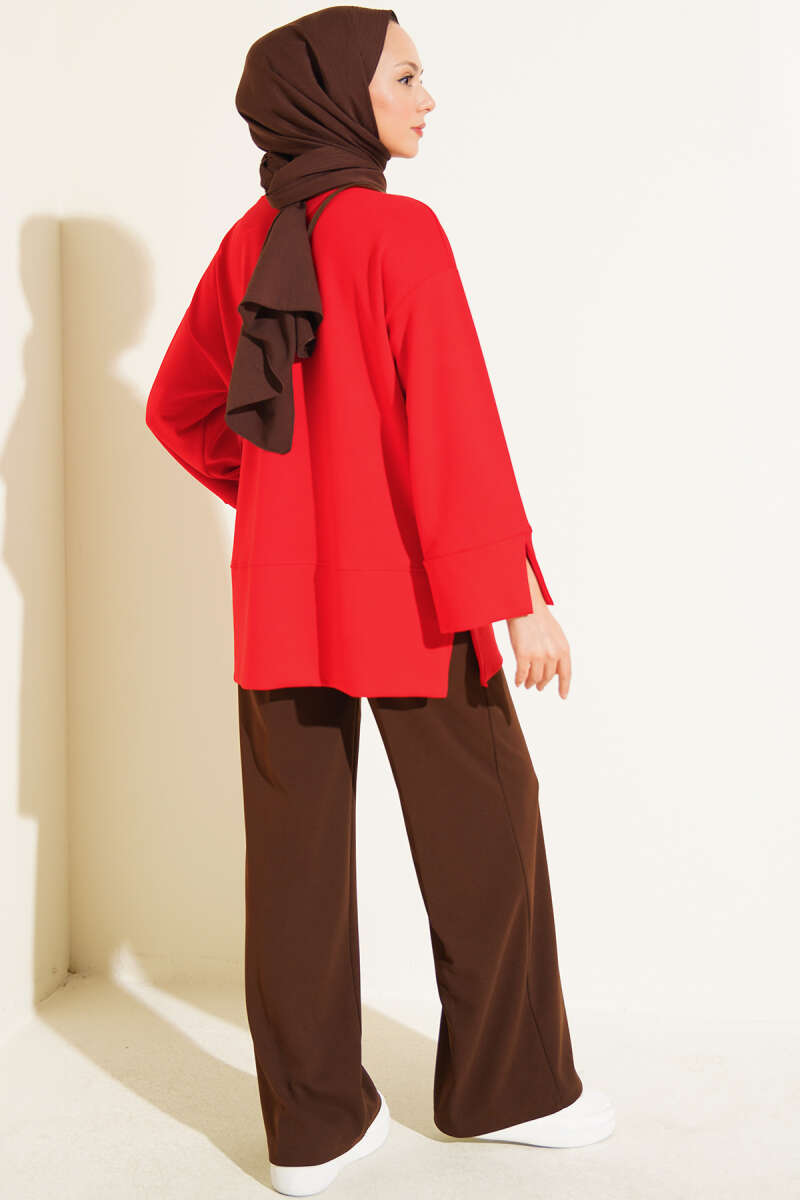 Modal Tunic with Slit Detail - Red