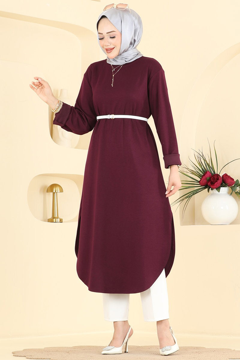 Relaxed Modal Tunic with Slits - Burgundy
