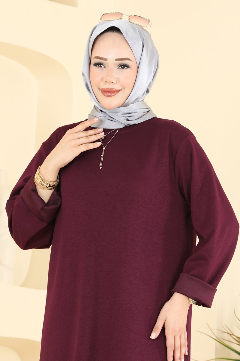 Relaxed Modal Tunic with Slits - Burgundy