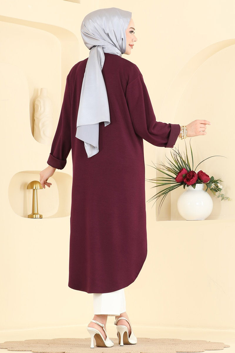 Relaxed Modal Tunic with Slits - Burgundy