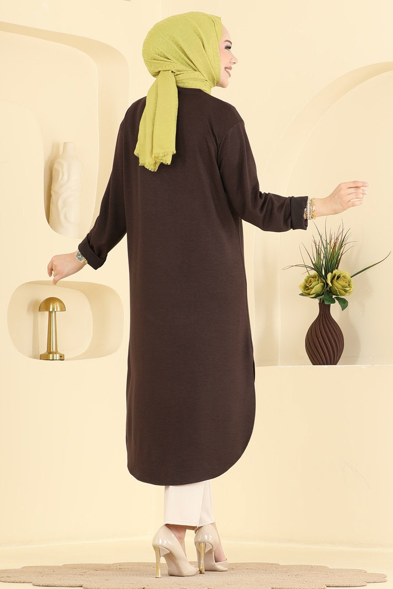 Relaxed Modal Tunic with Slits - Brown