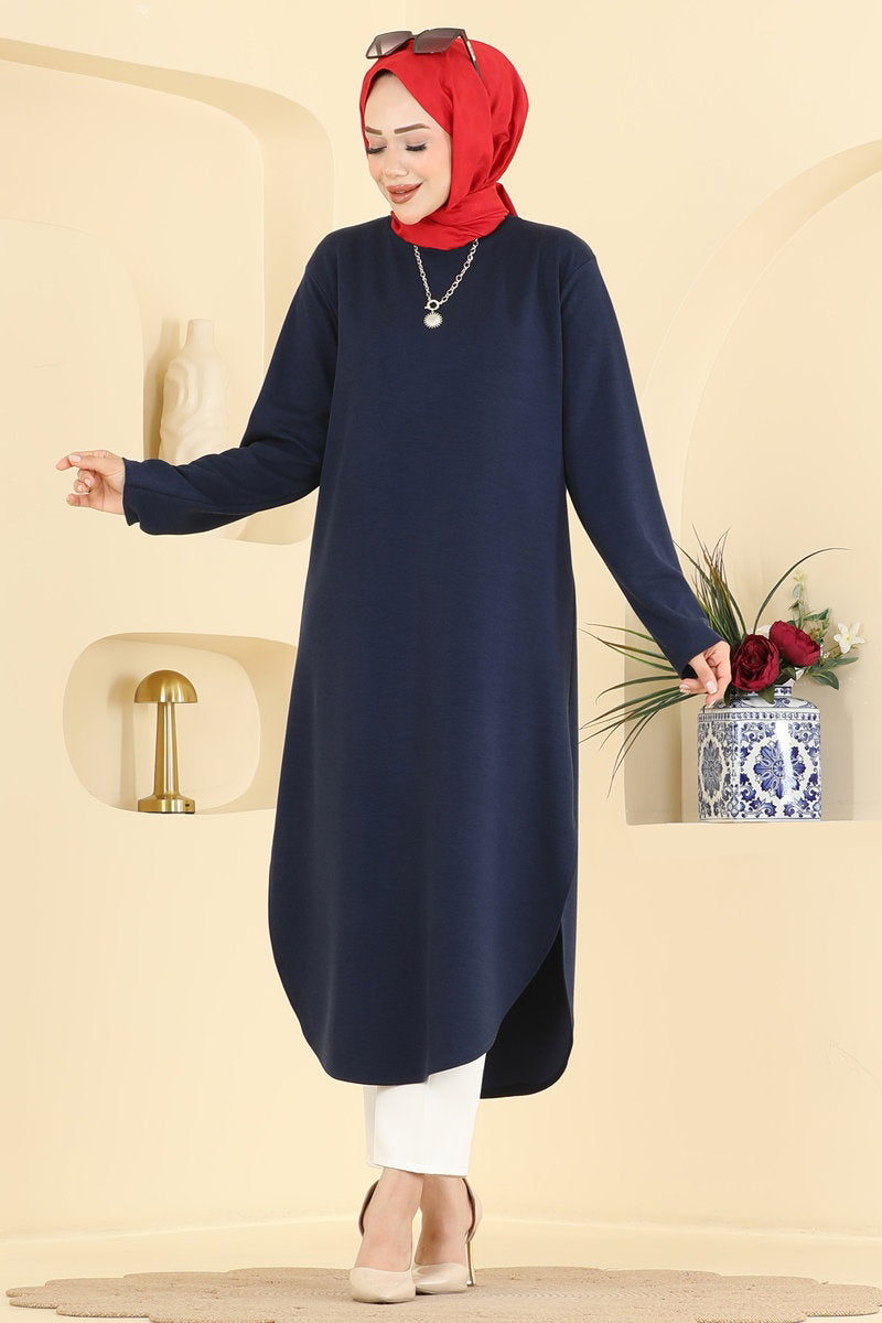 Relaxed Modal Tunic with Slits - Navy