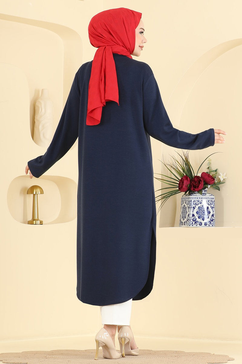 Relaxed Modal Tunic with Slits - Navy