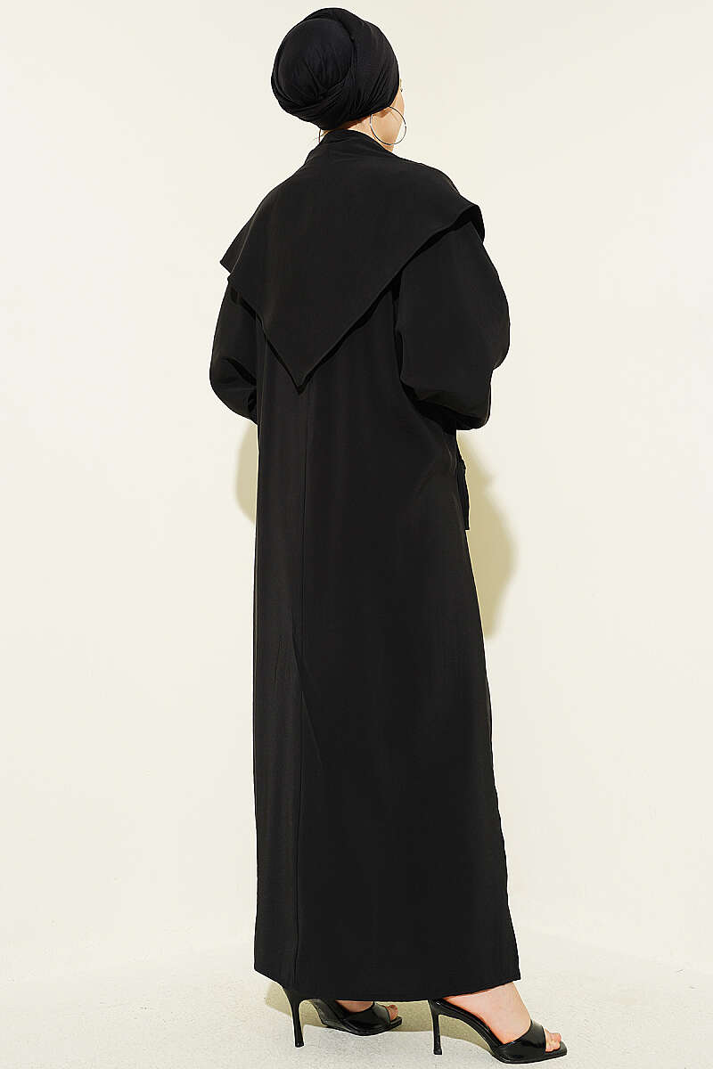Modal Three-Piece Set with Shawl and Slits - Black