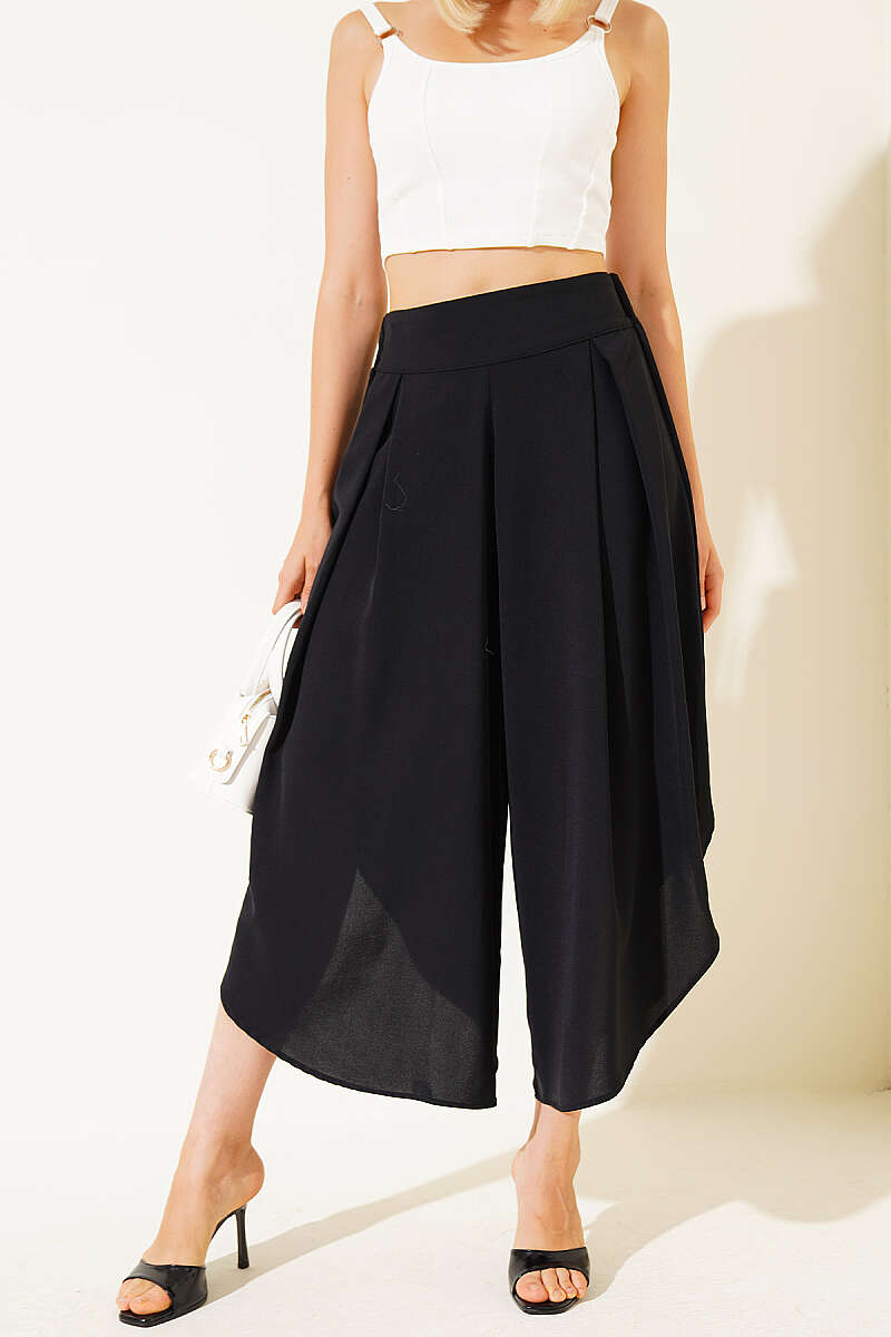 Harem Trousers with Slit Detail - Black