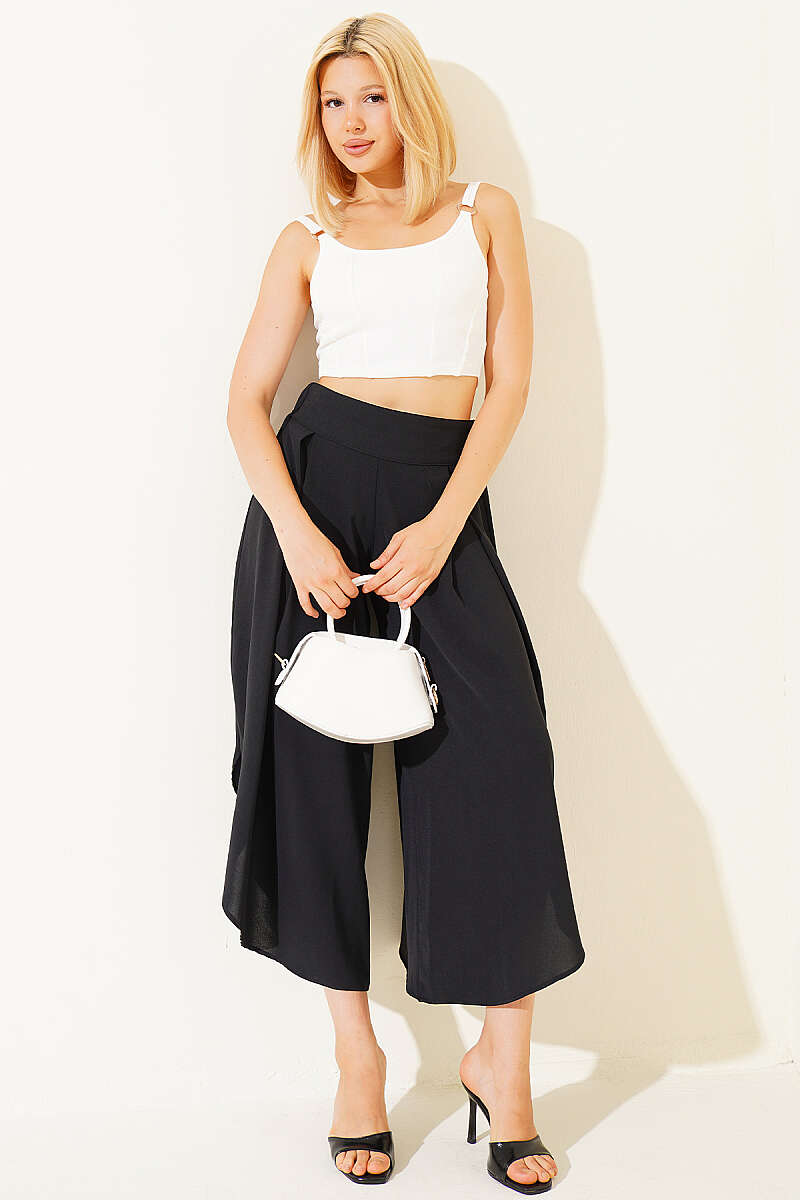 Harem Trousers with Slit Detail - Black