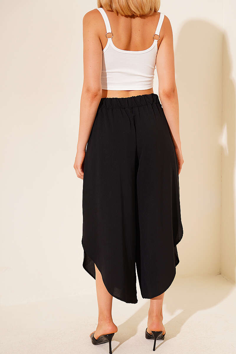 Harem Trousers with Slit Detail - Black