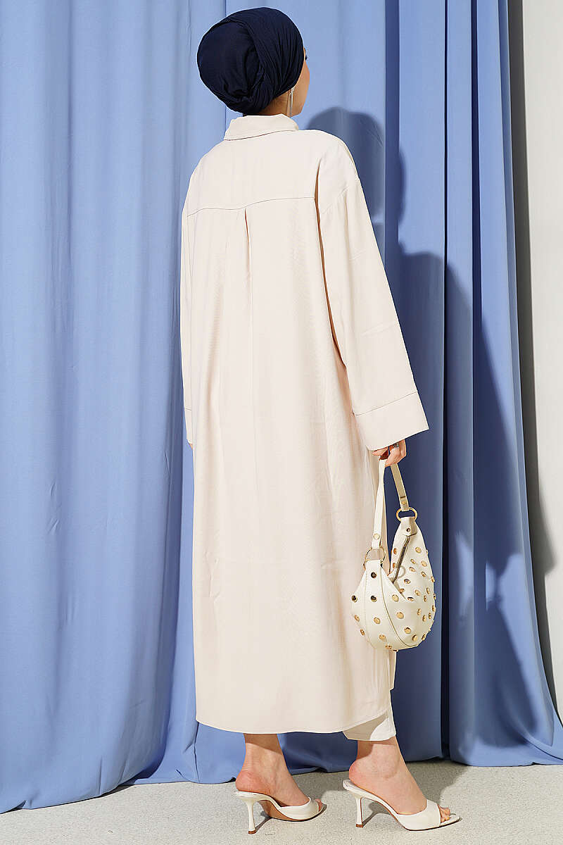 Long Tencel Tunic with Slit Detail - Beige