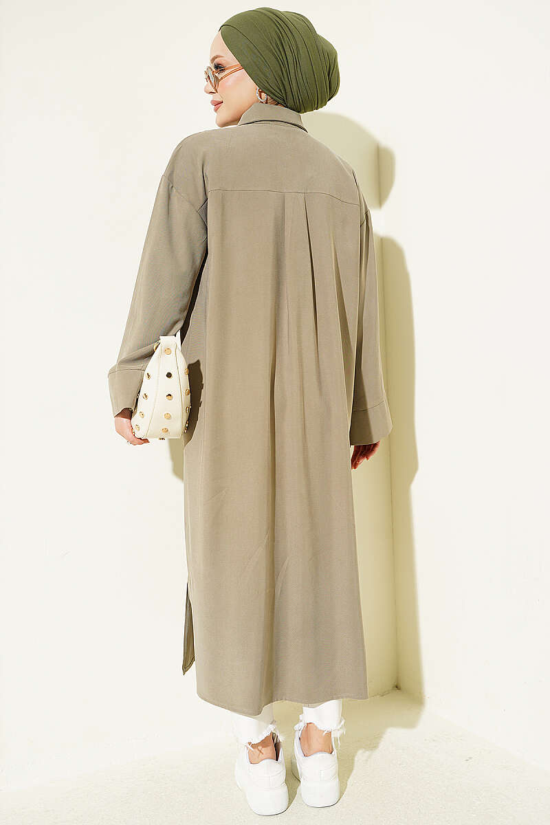 Long Tencel Tunic with Slit Detail - Khaki