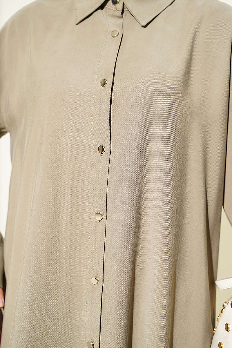 Long Tencel Tunic with Slit Detail - Khaki
