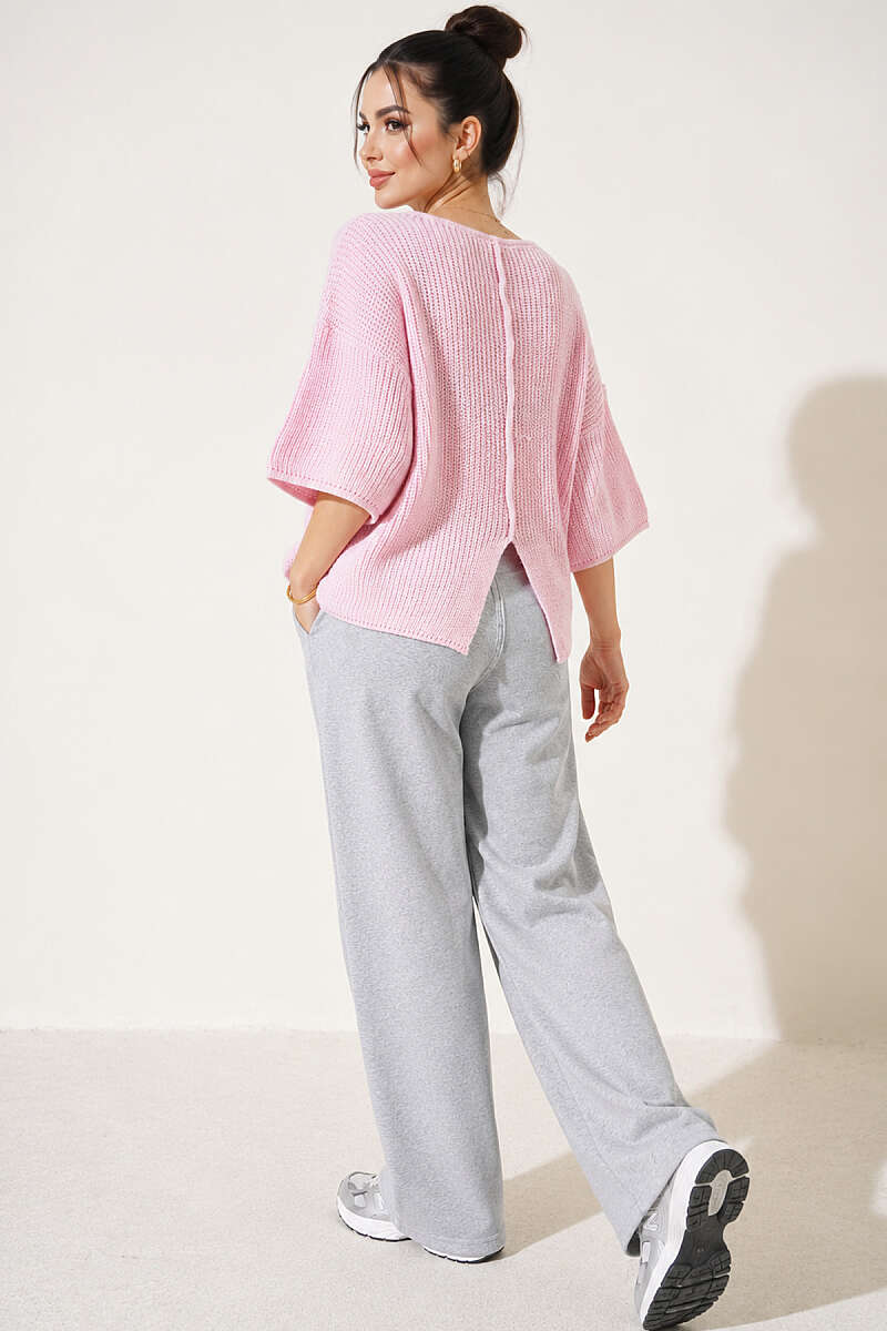 Short Knit Cardigan with Slit Detail - Pink