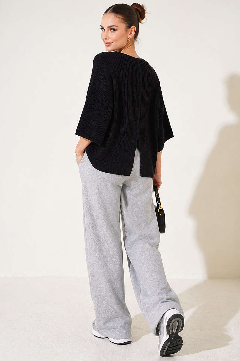 Short Knit Cardigan with Slit Detail - Black