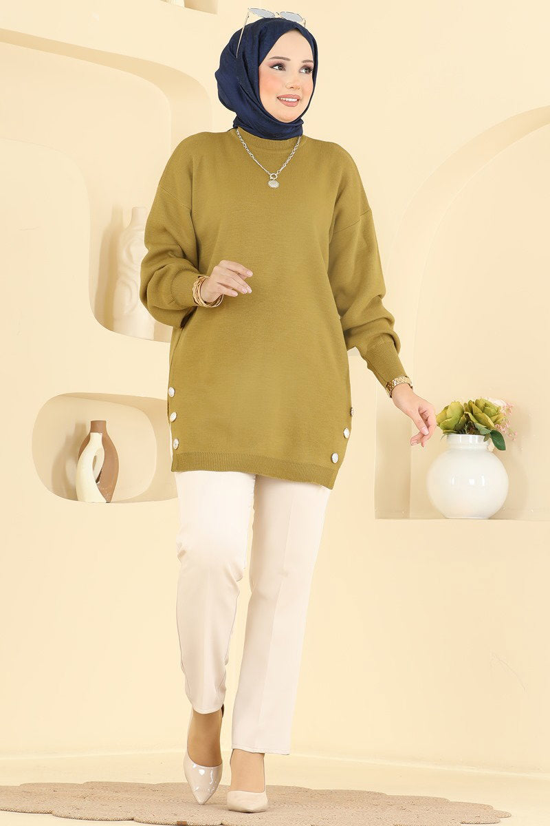 Knit Tunic with Side Slits - Olive