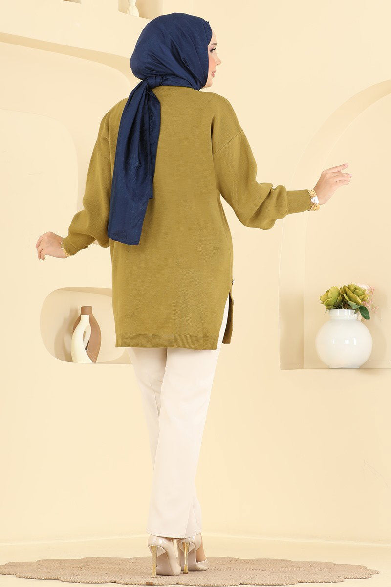 Knit Tunic with Side Slits - Olive