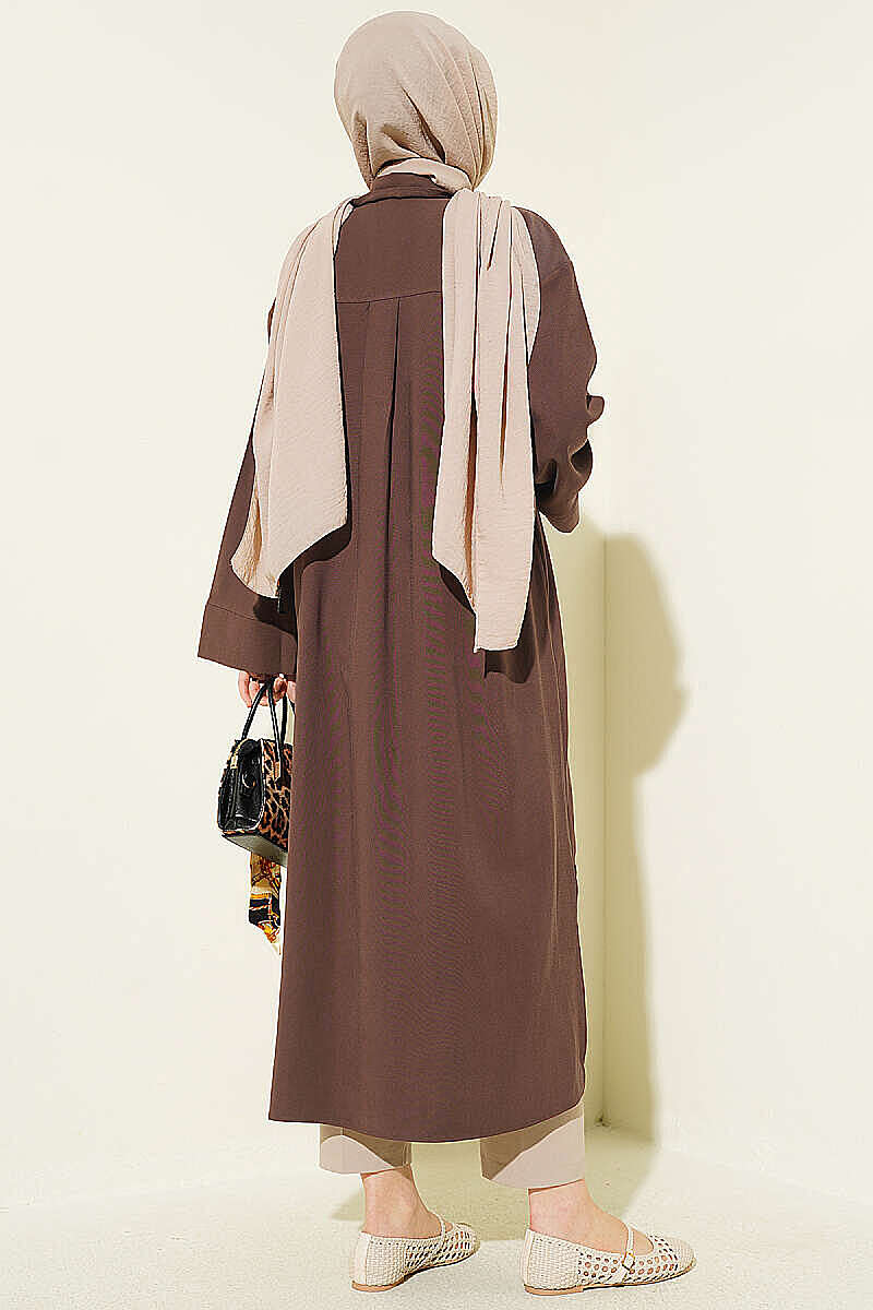 Long Tencel Tunic with Slit Detail - Brown