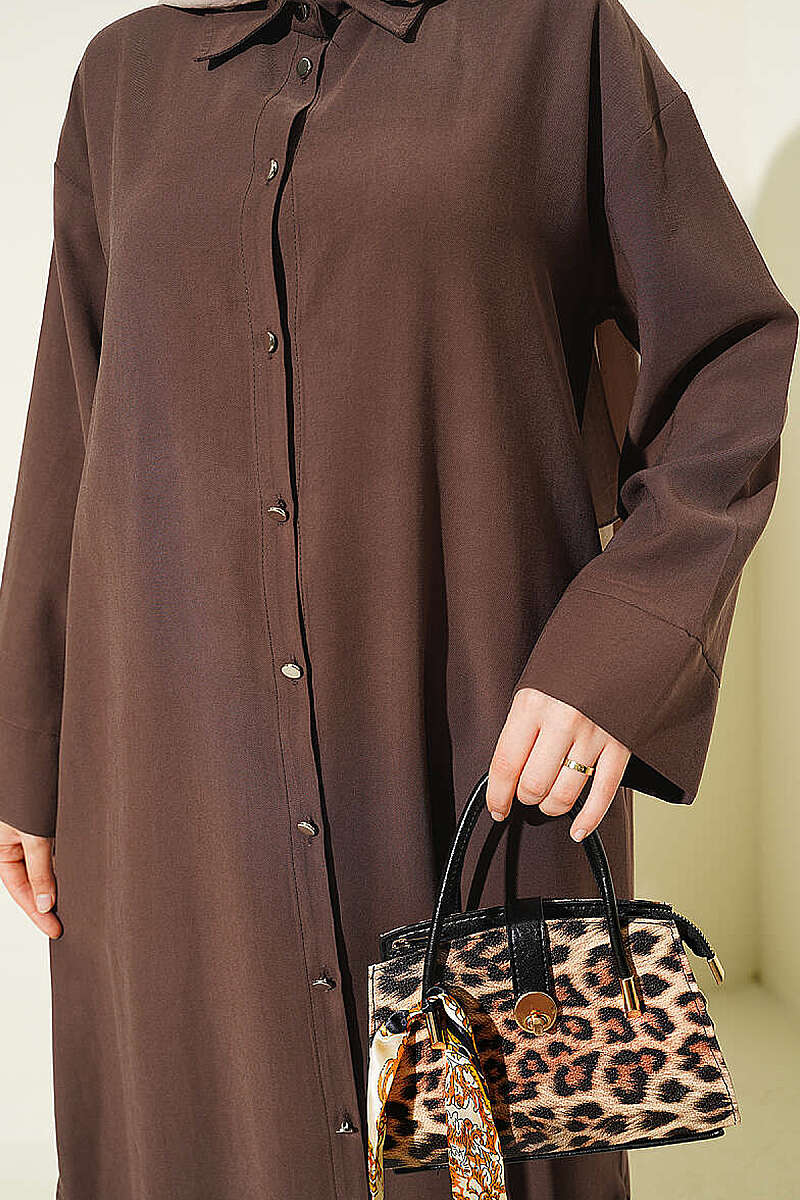Long Tencel Tunic with Slit Detail - Brown