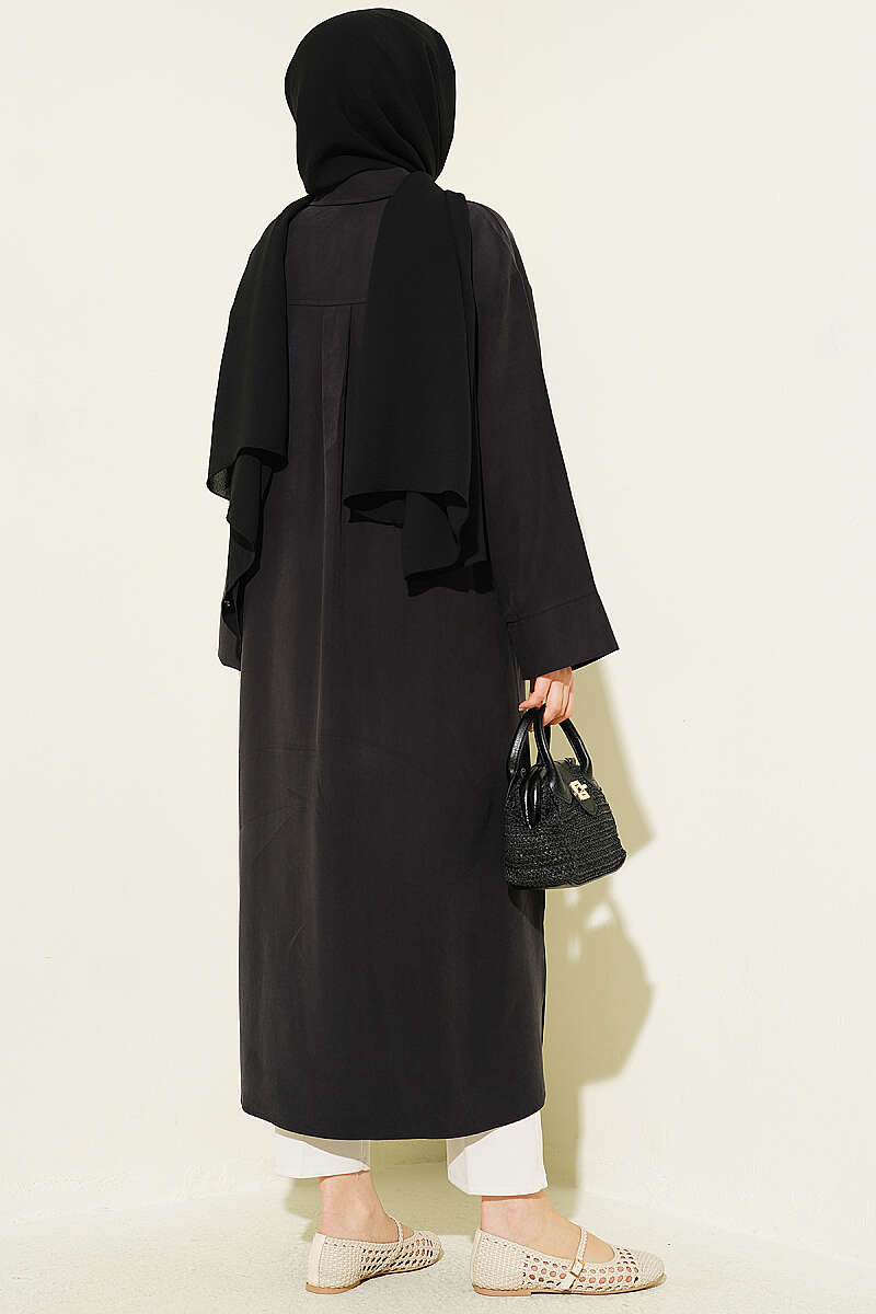 Long Tencel Tunic with Slit Detail - Black