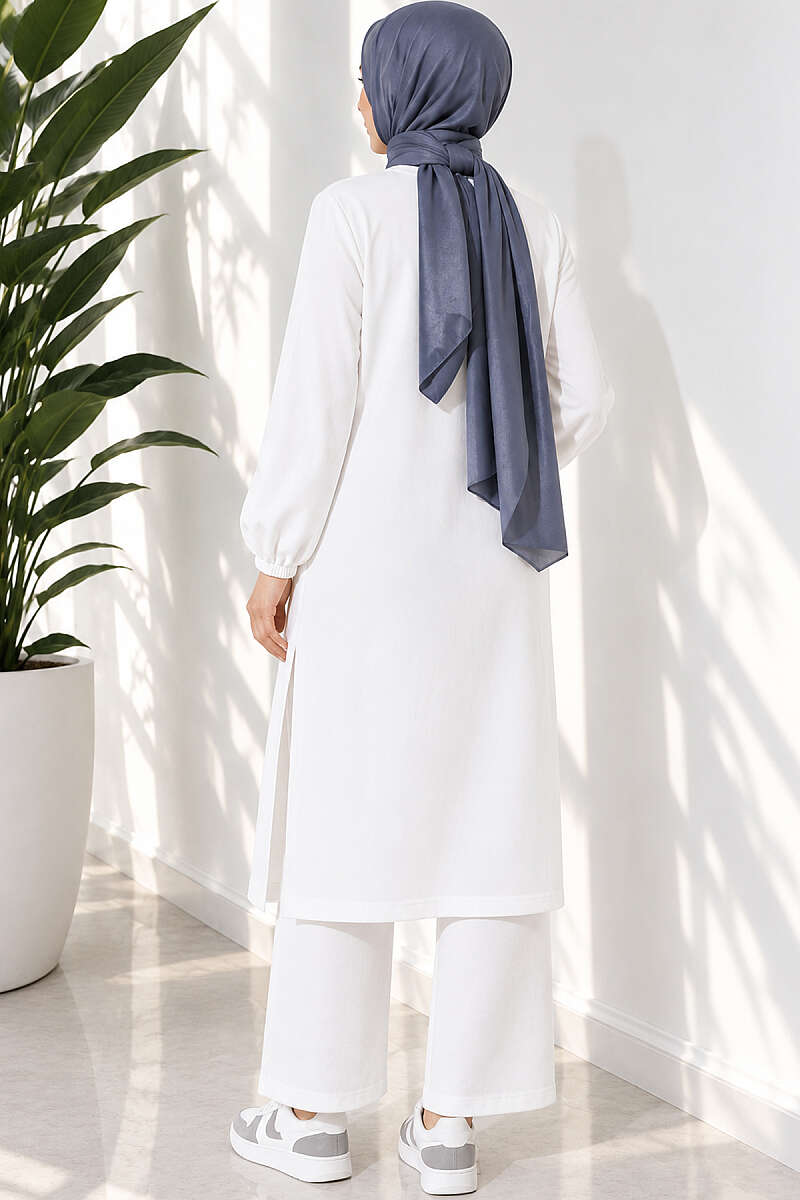 Long Two-Piece Set with Slits - White
